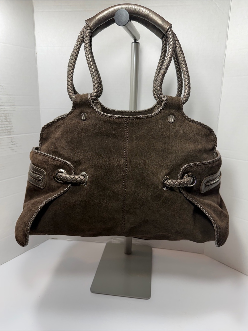 Vintage Stuart weitzman slouchy satchel Women’s Brown Suede Braided-Handle Tote